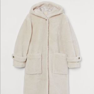 H&M hooded faux fur coat size M
